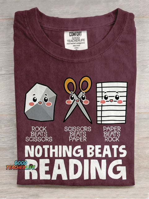 Nothing Beats Reading Teacher Casual Print T-shirt