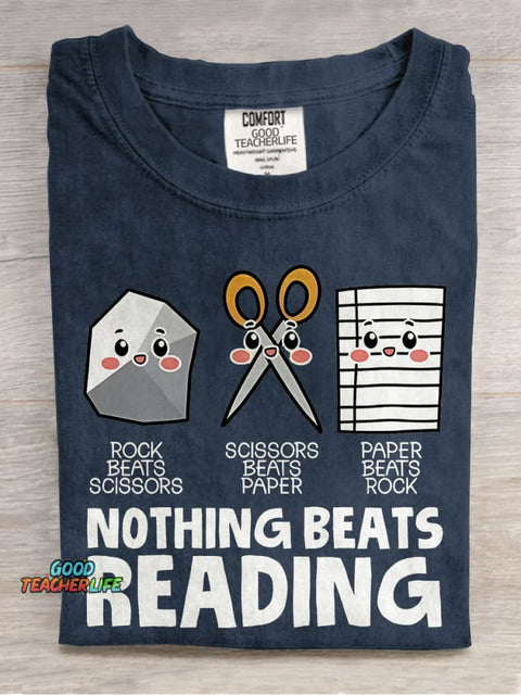 Nothing Beats Reading Teacher Casual Print T-shirt