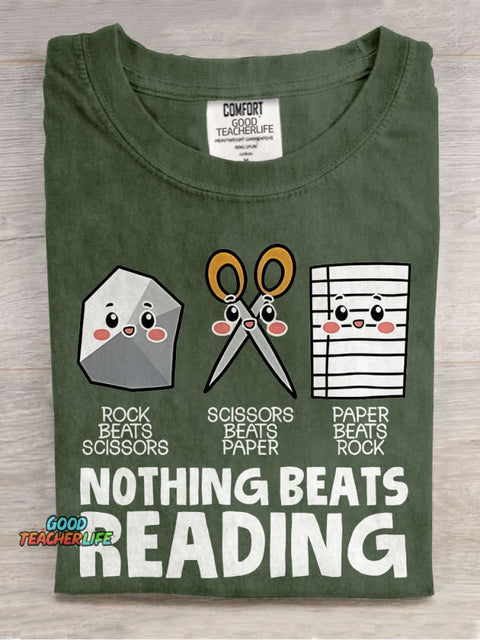 Nothing Beats Reading Teacher Casual Print T-shirt