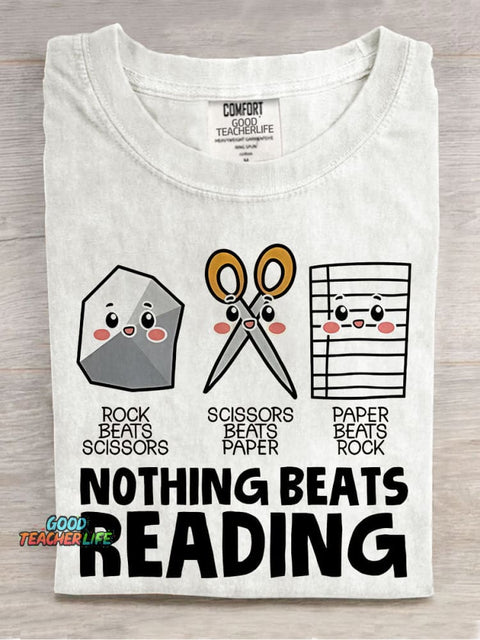 Nothing Beats Reading Teacher Casual Print T-shirt