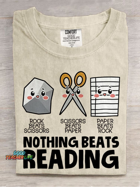Nothing Beats Reading Teacher Casual Print T-shirt
