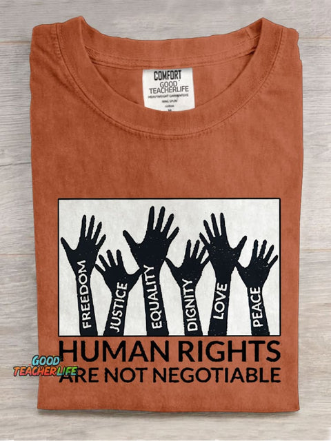 Human Rights Are Not Negotiable Teacher Casual Print T-shirt