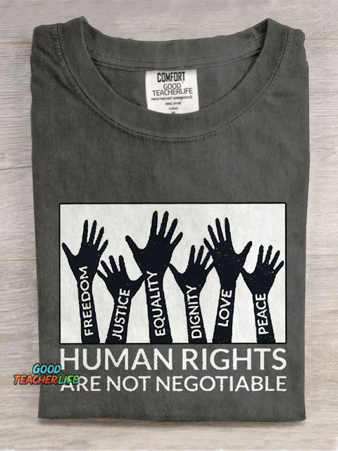 Human Rights Are Not Negotiable Teacher Casual Print T-shirt