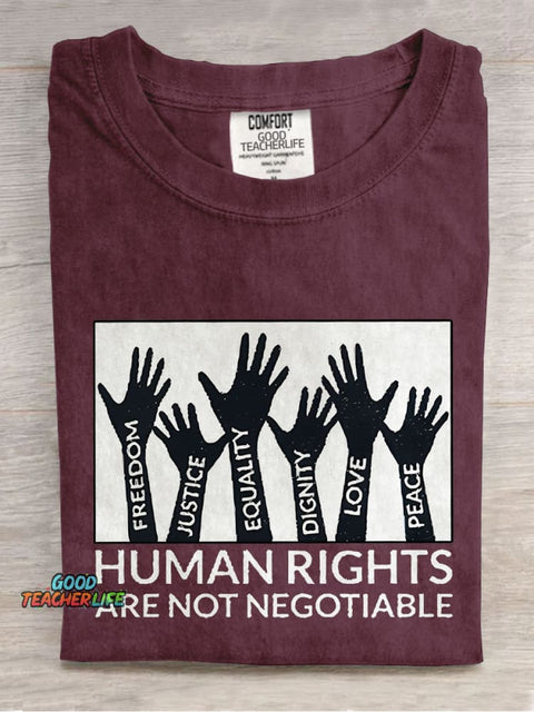 Human Rights Are Not Negotiable Teacher Casual Print T-shirt