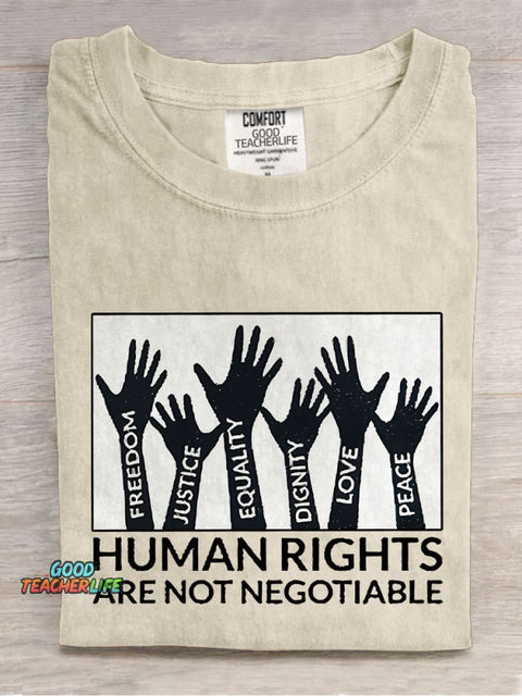 Human Rights Are Not Negotiable Teacher Casual Print T-shirt