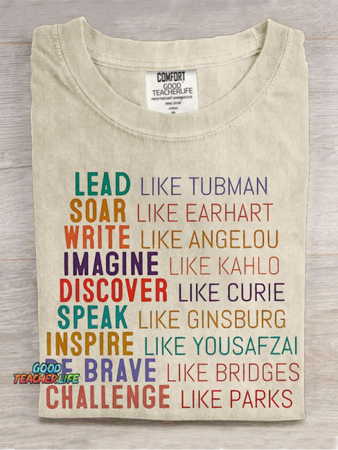 Lead Like Tubman Empowered Women Teacher Casual Print T-shirt