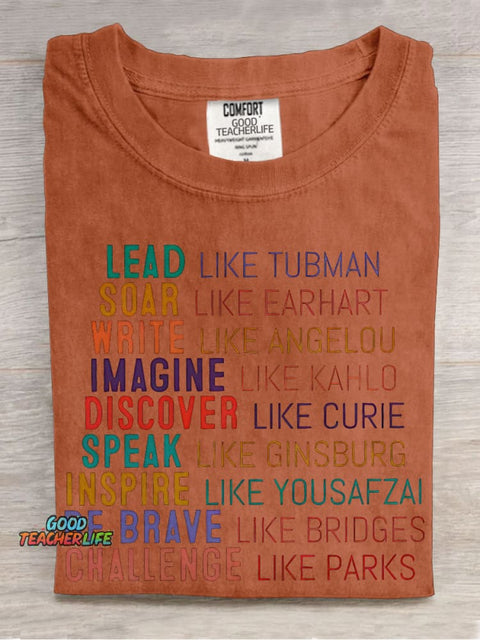 Lead Like Tubman Empowered Women Teacher Casual Print T-shirt