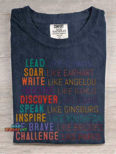 Lead Like Tubman Empowered Women Teacher Casual Print T-shirt
