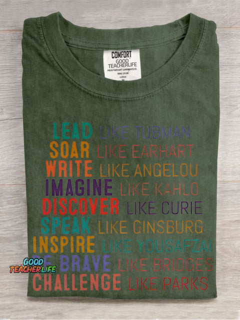 Lead Like Tubman Empowered Women Teacher Casual Print T-shirt