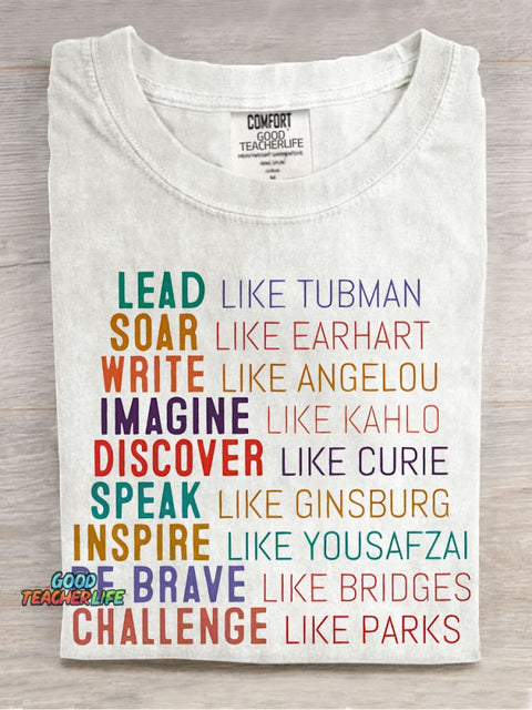 Lead Like Tubman Empowered Women Teacher Casual Print T-shirt