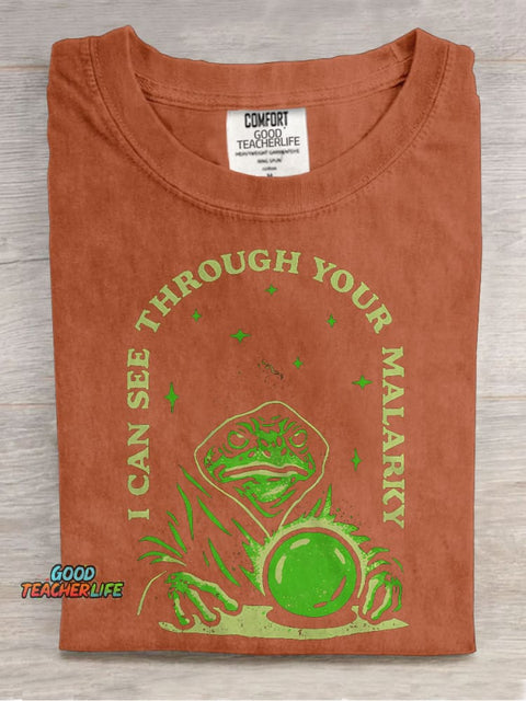 I Can See Through Your Malarky Frog Wizard Casual Print T-shirt