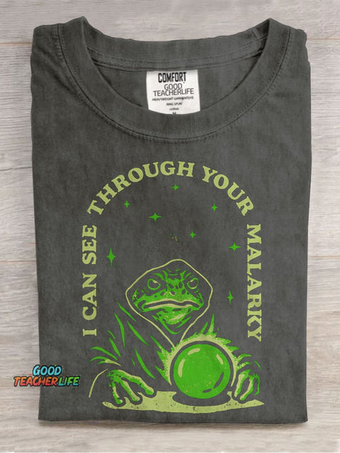 I Can See Through Your Malarky Frog Wizard Casual Print T-shirt