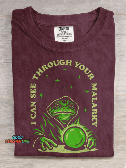 I Can See Through Your Malarky Frog Wizard Casual Print T-shirt