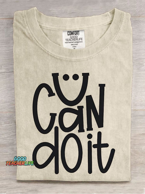 You Got This Smiley Teacher Casual Print T-shirt