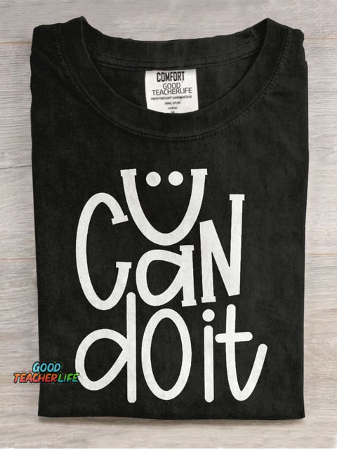 You Got This Smiley Teacher Casual Print T-shirt