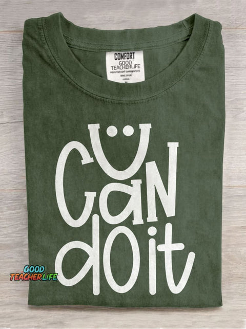 You Got This Smiley Teacher Casual Print T-shirt