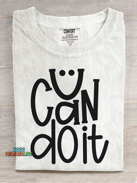 You Got This Smiley Teacher Casual Print T-shirt