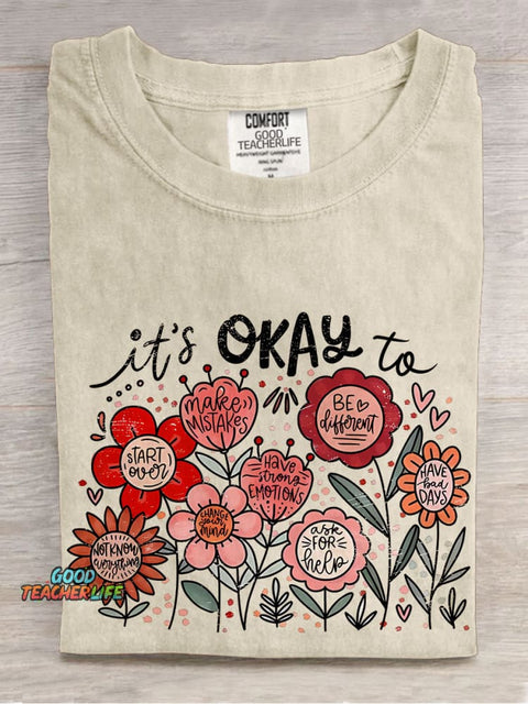 It's Okay To Boho Floral Flowers Casual Print T-shirt