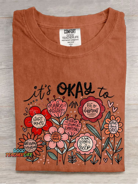 It's Okay To Boho Floral Flowers Casual Print T-shirt