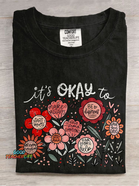 It's Okay To Boho Floral Flowers Casual Print T-shirt