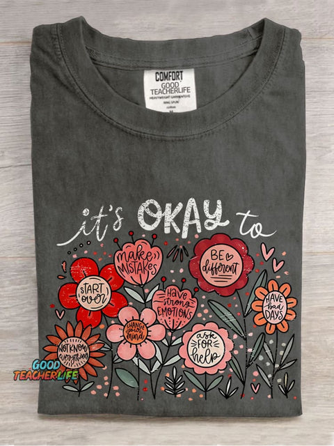 It's Okay To Boho Floral Flowers Casual Print T-shirt