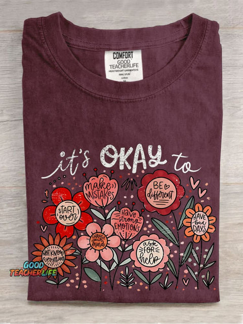 It's Okay To Boho Floral Flowers Casual Print T-shirt