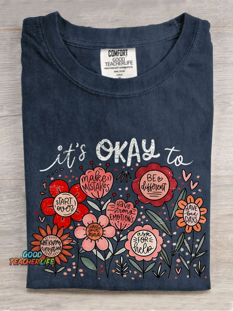 It's Okay To Boho Floral Flowers Casual Print T-shirt