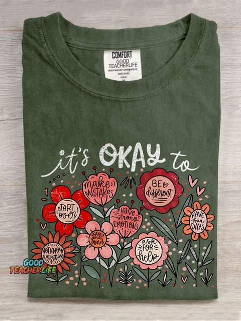 It's Okay To Boho Floral Flowers Casual Print T-shirt