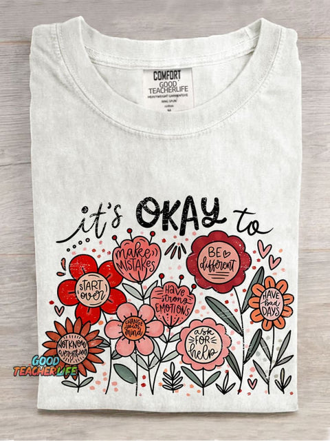 It's Okay To Boho Floral Flowers Casual Print T-shirt