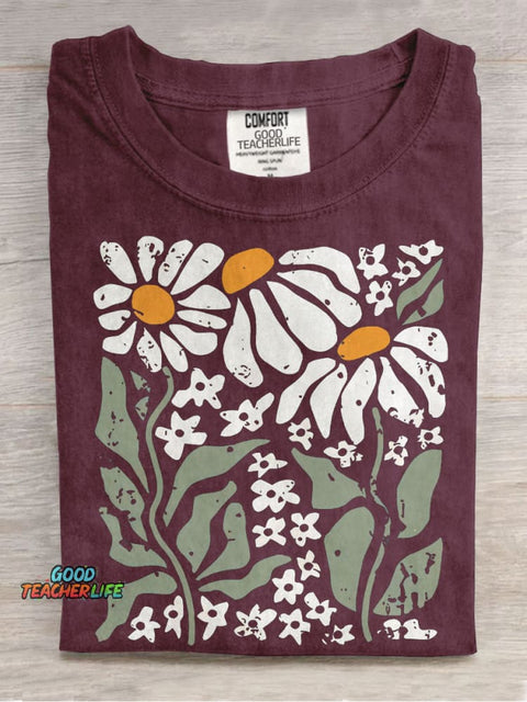 Boho Daisy Flower Casual Print T-shirt