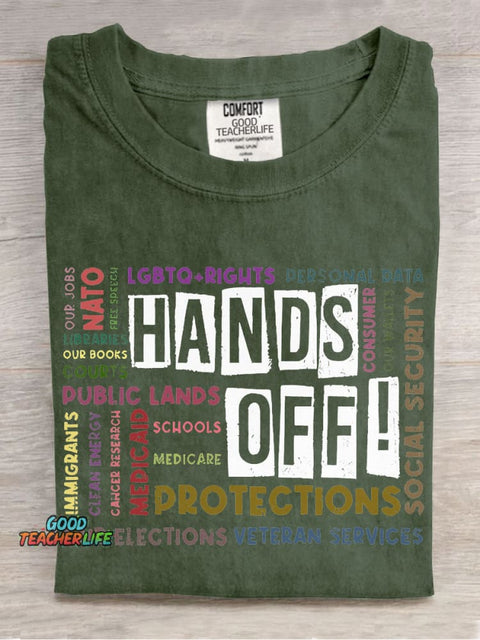 Hands Off Teacher Casual Print T-shirt