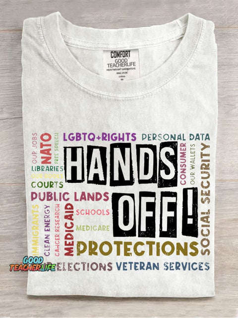 Hands Off Teacher Casual Print T-shirt
