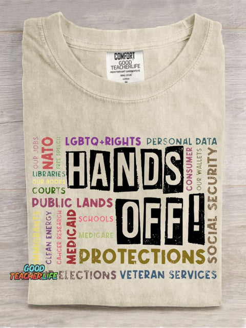 Hands Off Teacher Casual Print T-shirt