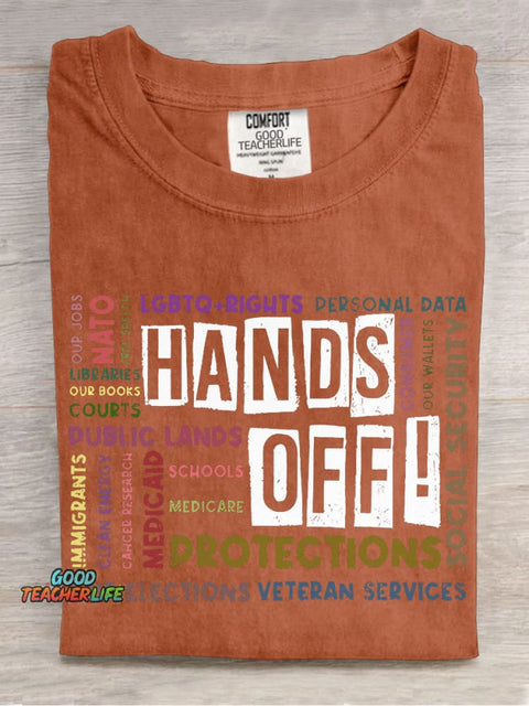 Hands Off Teacher Casual Print T-shirt