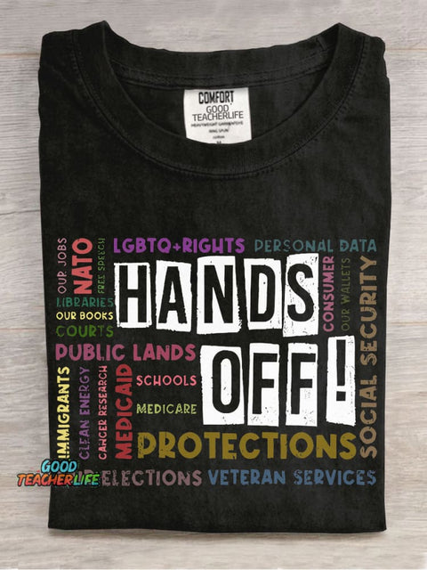 Hands Off Teacher Casual Print T-shirt