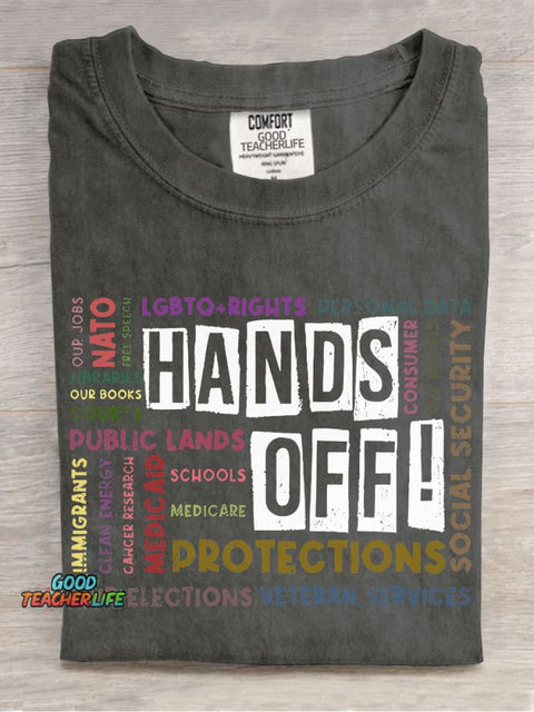 Hands Off Teacher Casual Print T-shirt