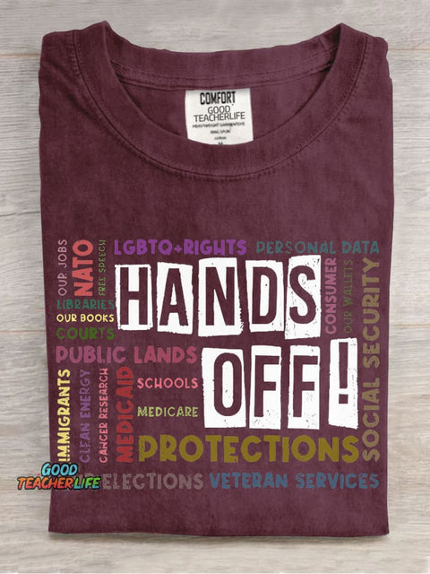 Hands Off Teacher Casual Print T-shirt