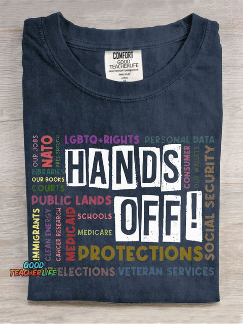 Hands Off Teacher Casual Print T-shirt