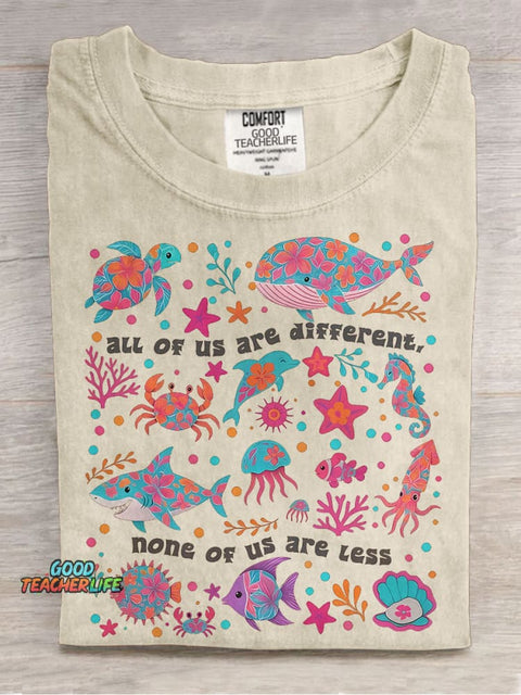 Autism Inclusion All of Us Are Different Neurodivergent Casual Print T-shirt