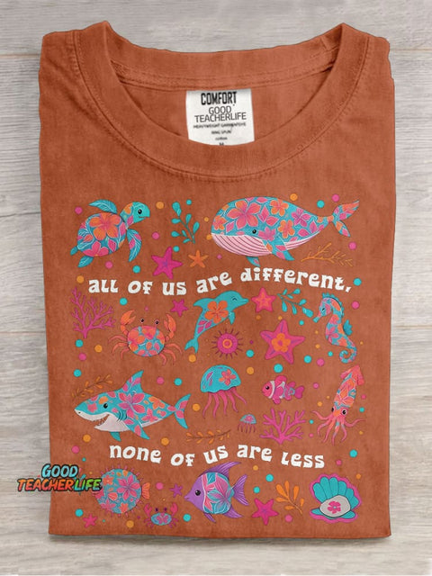 Autism Inclusion All of Us Are Different Neurodivergent Casual Print T-shirt