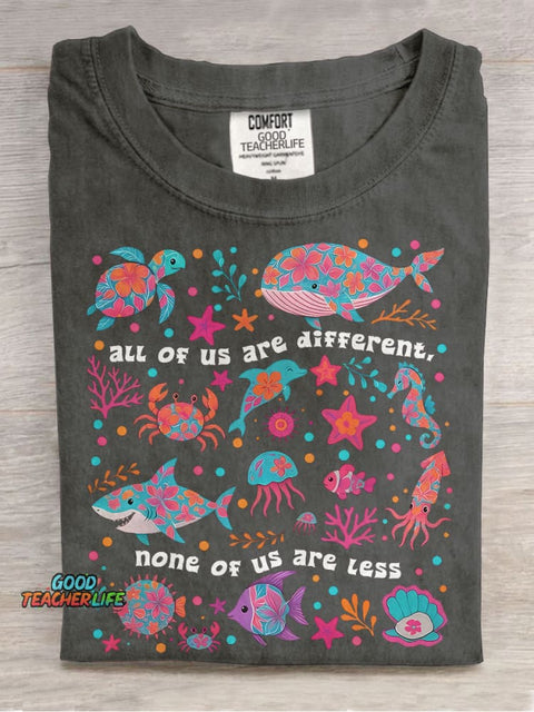 Autism Inclusion All of Us Are Different Neurodivergent Casual Print T-shirt