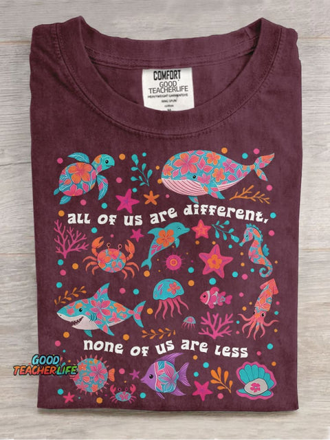 Autism Inclusion All of Us Are Different Neurodivergent Casual Print T-shirt