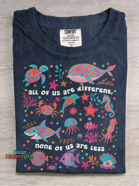 Autism Inclusion All of Us Are Different Neurodivergent Casual Print T-shirt