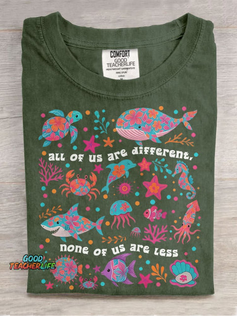 Autism Inclusion All of Us Are Different Neurodivergent Casual Print T-shirt