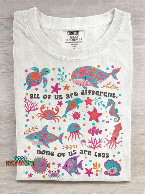 Autism Inclusion All of Us Are Different Neurodivergent Casual Print T-shirt