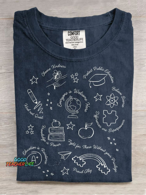 Resist Teacher Subtle Message Political Teacher Casual Print T-shirt