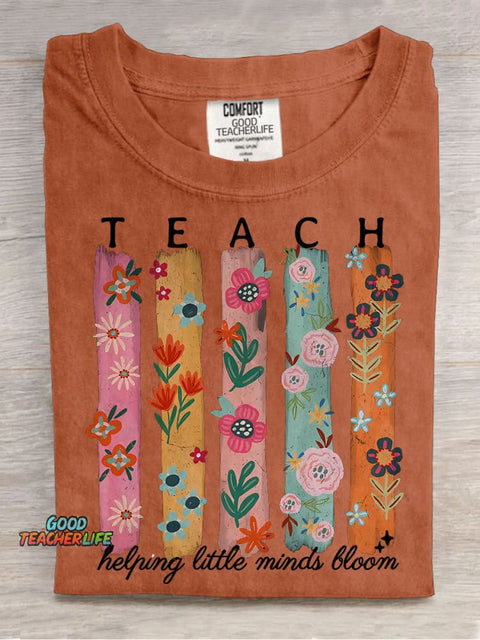 Back To School Summer Floral Teacher Casual Print T-shirt