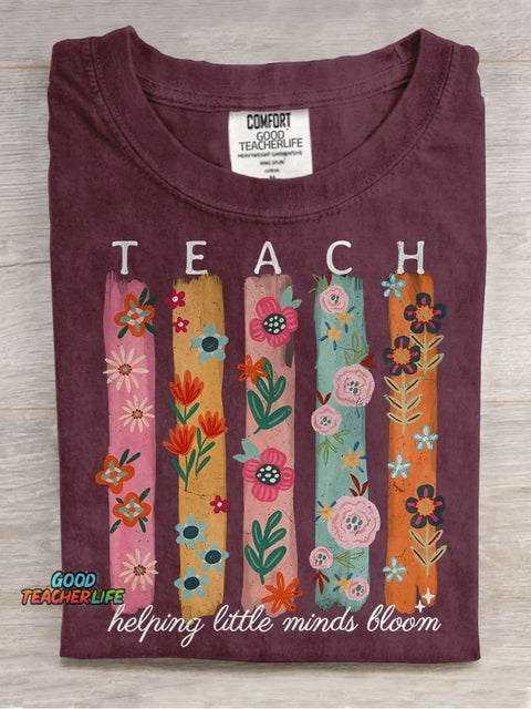 Back To School Summer Floral Teacher Casual Print T-shirt