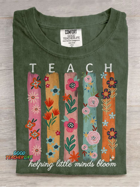 Back To School Summer Floral Teacher Casual Print T-shirt