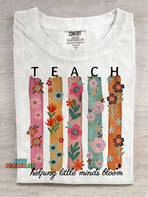 Back To School Summer Floral Teacher Casual Print T-shirt